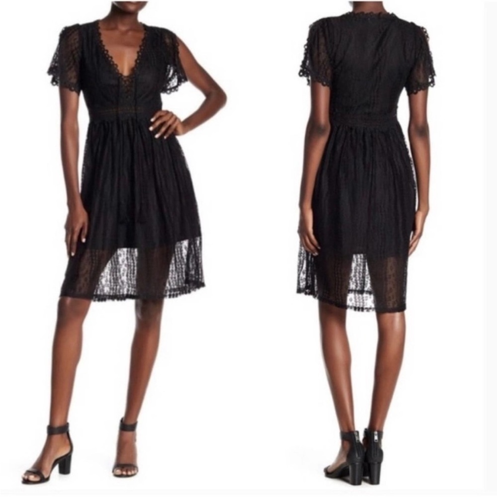 Black Lace Split Sleeve Dress
